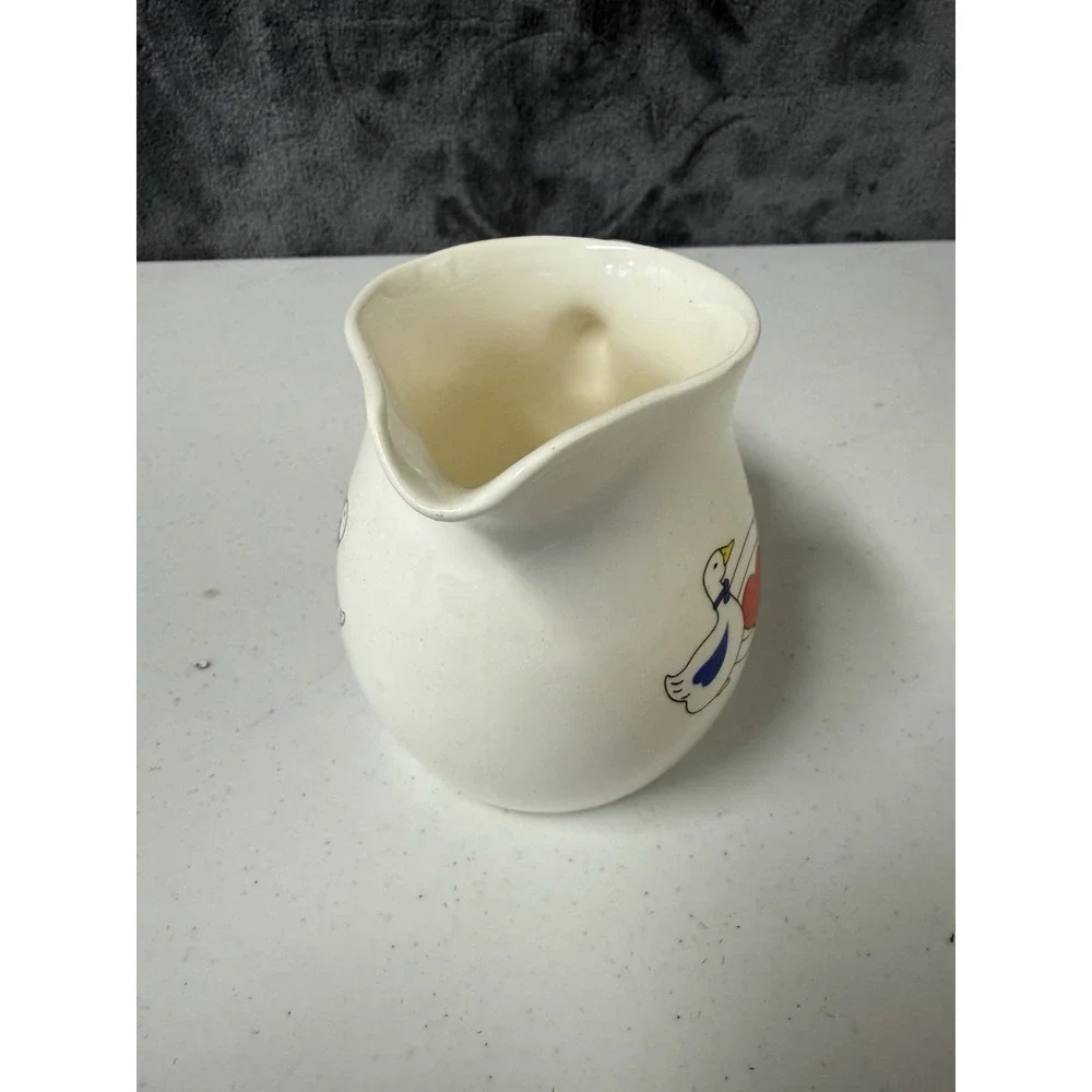 Vtg 1980s Country Porcelain Pitcher Geese Red Heart Blue Ribbon Creamer